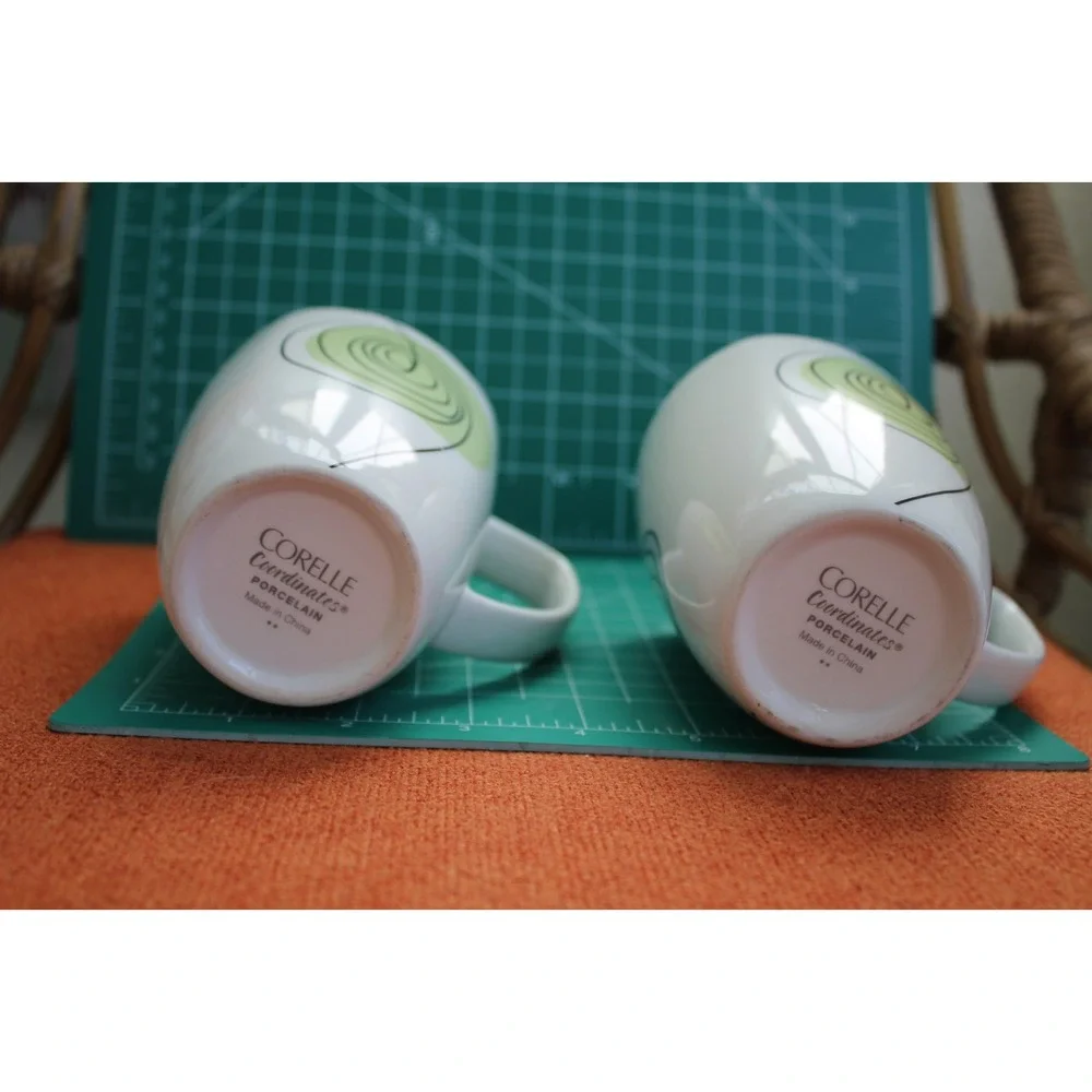 Corelle Coordinates Porcelain Mugs Set of 2 Abstract Scribble Swirl Green Blue - Picture 5 of 6